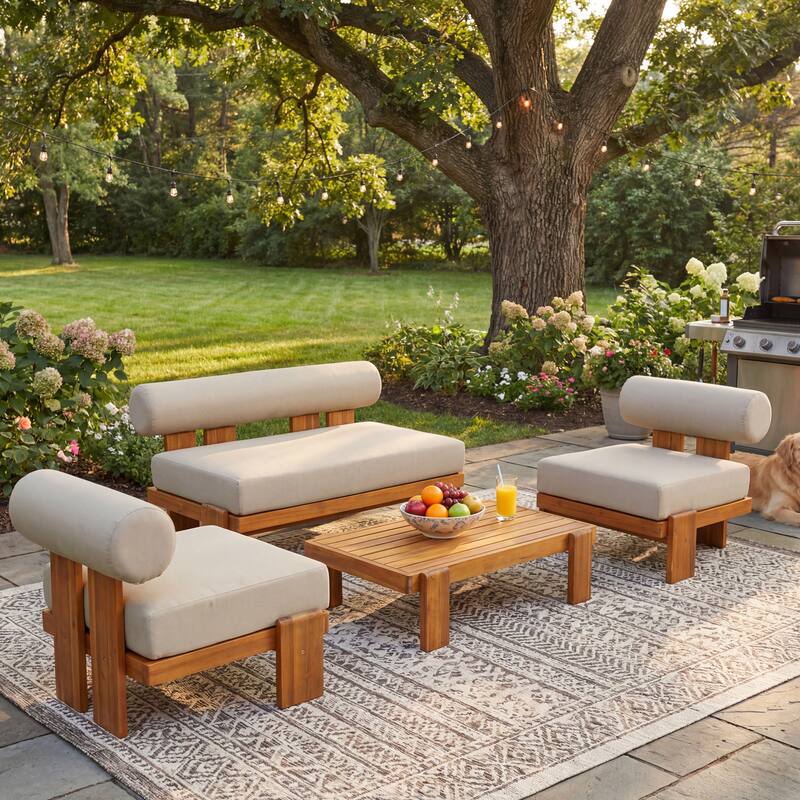 Christopher Knight Home - Modern Outdoor 4-Piece Conversation Set with Water-Resistant Cushions