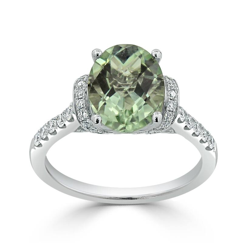 Auriya Modern 1 3/8ct Oval Green Amethyst and Diamond Engagement Ring 3/8cttw 14k Gold