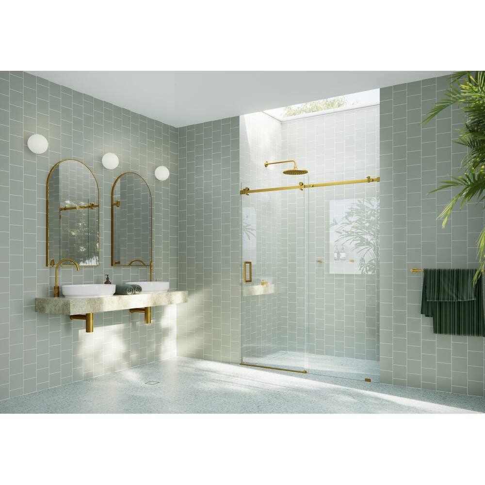 Glass Warehouse 56 in. x 78 in. Sliding Frameless Shower Door with Square Hardware