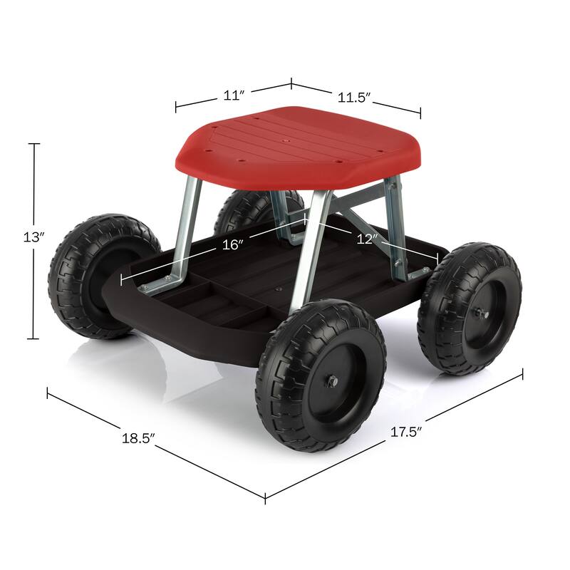 Gardening Stool - Rolling Garden Seat with Wheels and Storage Tool Tray by Pure Garden