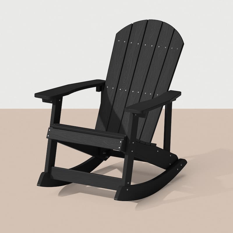 WINSOON HIPS All Weather Outdoor Indoor Rocking Chair, Rocking Adirondack Chair - Black