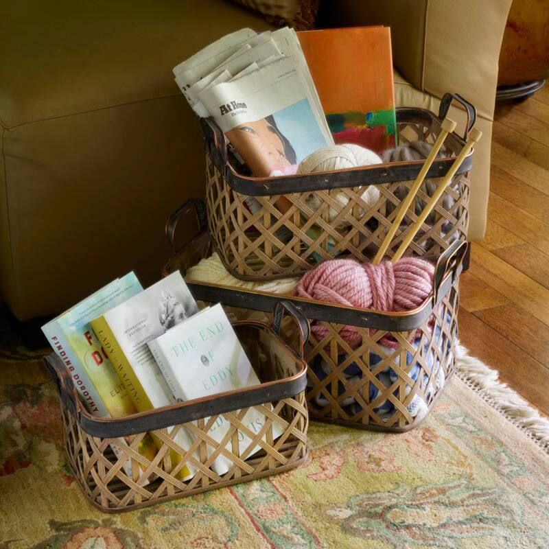 Elements Set of 3 Bamboo Crisscross Baskets, 17X9 Inch