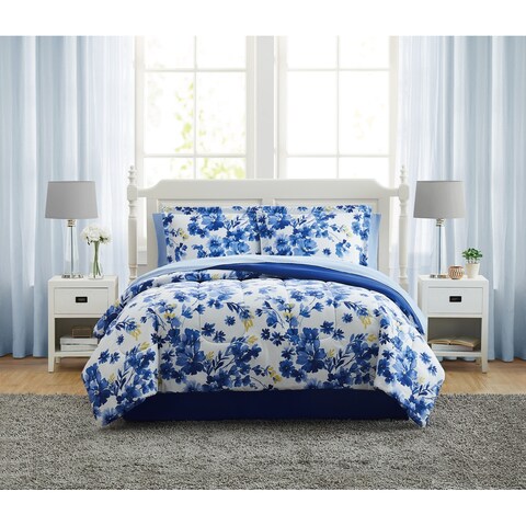 Style 212 Blue Watercolor Floral 8 Piece Bed in a Bag