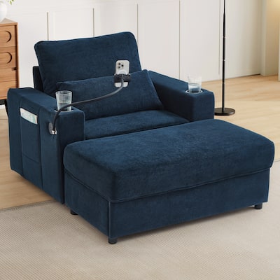 Armchair 42.5" Chaise Lounge Sofa Couch With A Movable Storage Ottoman,Two Usb Ports,Two Cup Holders