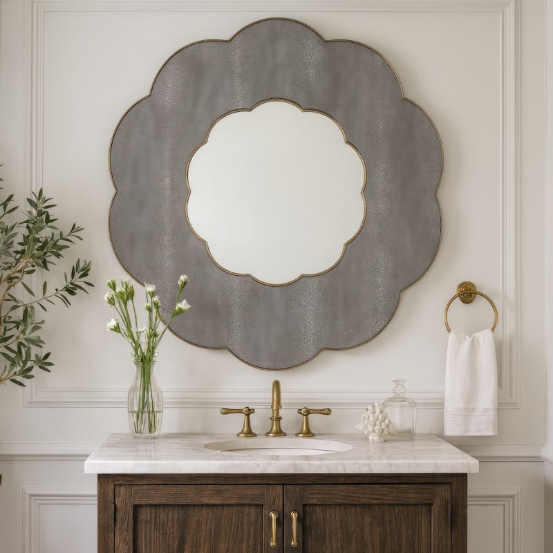 Varaluz Scallop Wall Mirror - Gray Shagreen/Weathered Brass