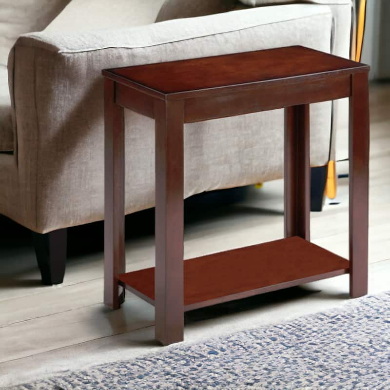 24" Narrow Wood Side Table with Bottom Shelf Rectangular End Table for Bedroom or Living Room - 24"L x 12"W x 24"H