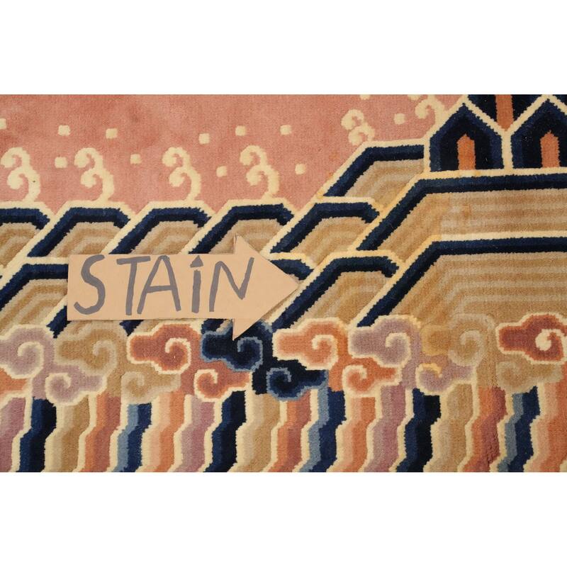 Hand Knotted Oriental 100% Wool Carpet Traditional Geometric Pink Art Deco Area Rug - 11' 1'' X 8' 0''