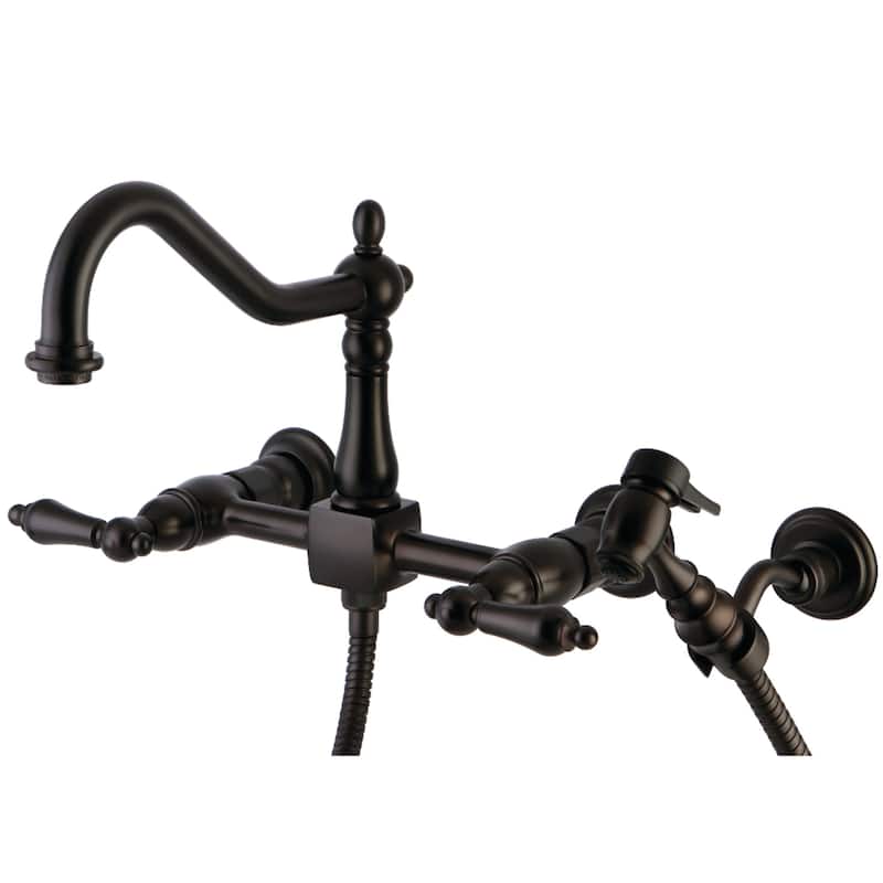 Heritage Two-Handle Wall Mount Bridge Kitchen Faucet with Brass Sprayer