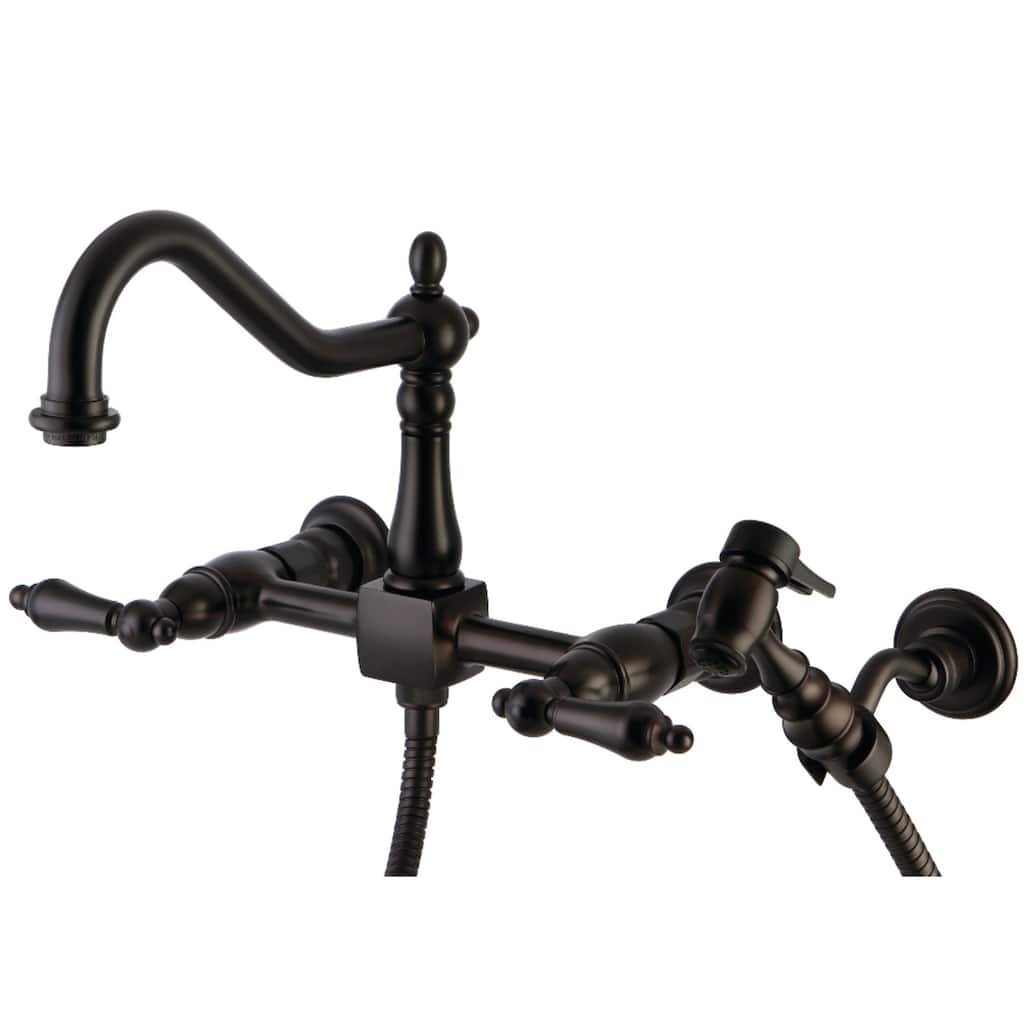 Heritage Two-Handle Wall Mount Bridge Kitchen Faucet with Brass Sprayer