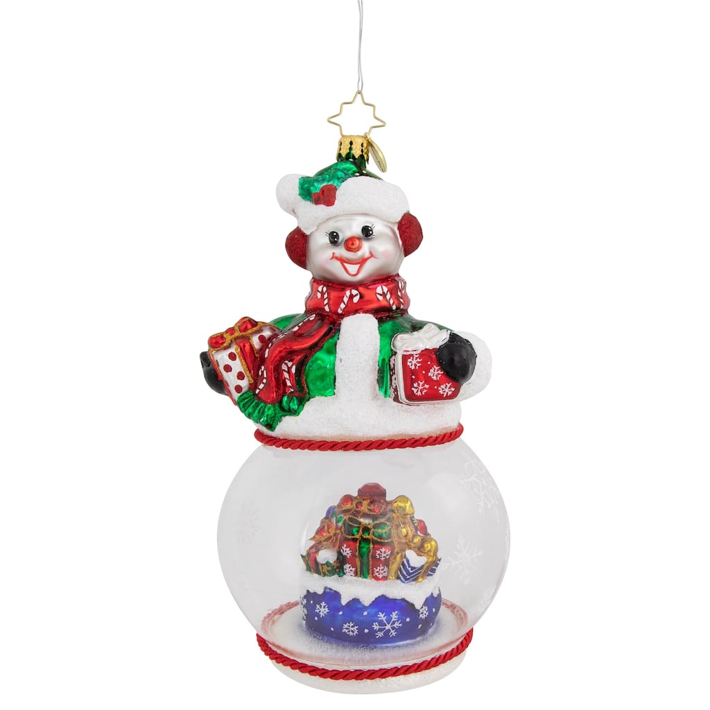 Chilly Cheery Snowman Presents Glass Christmas Ornament 1021014