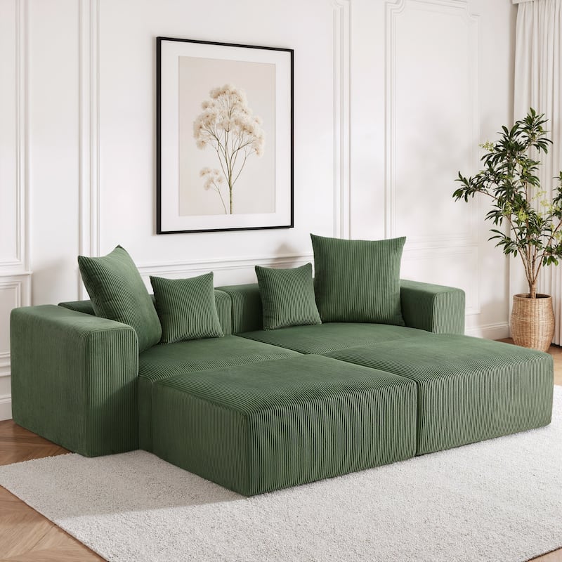 Corduroy Upholstered Modular Sectional Sofa with Ottoman