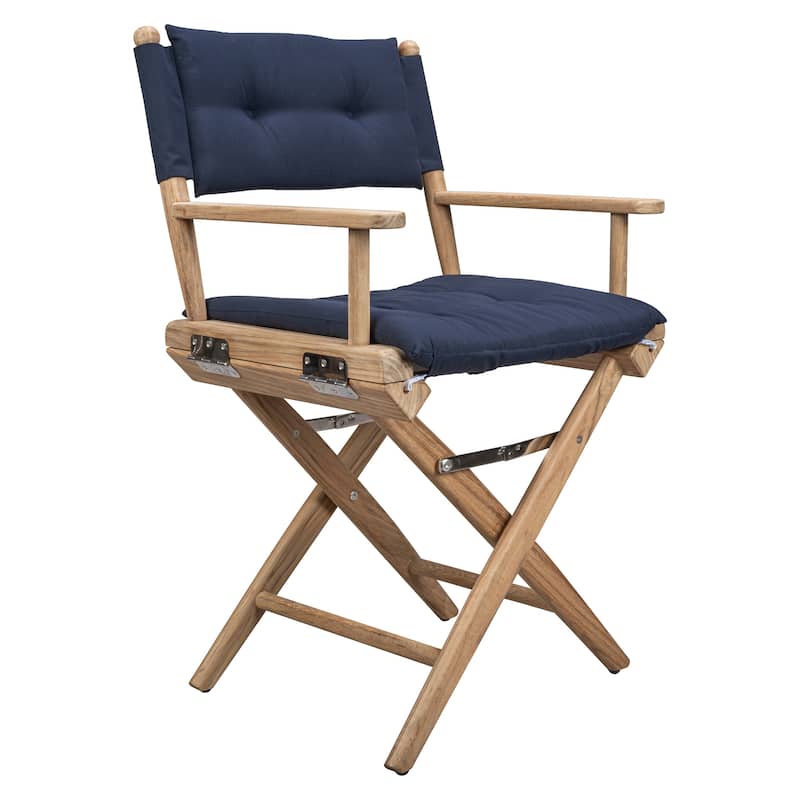 Solid Teak Director's Chair with Cushion Seat Covers - Sanded Finish - Navy