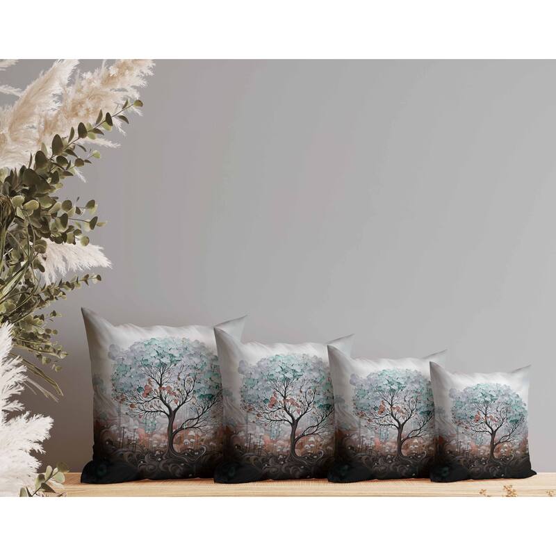 Beautiful Tree of Life Faux Suede Reversible Throw Pillow Blue and Mint