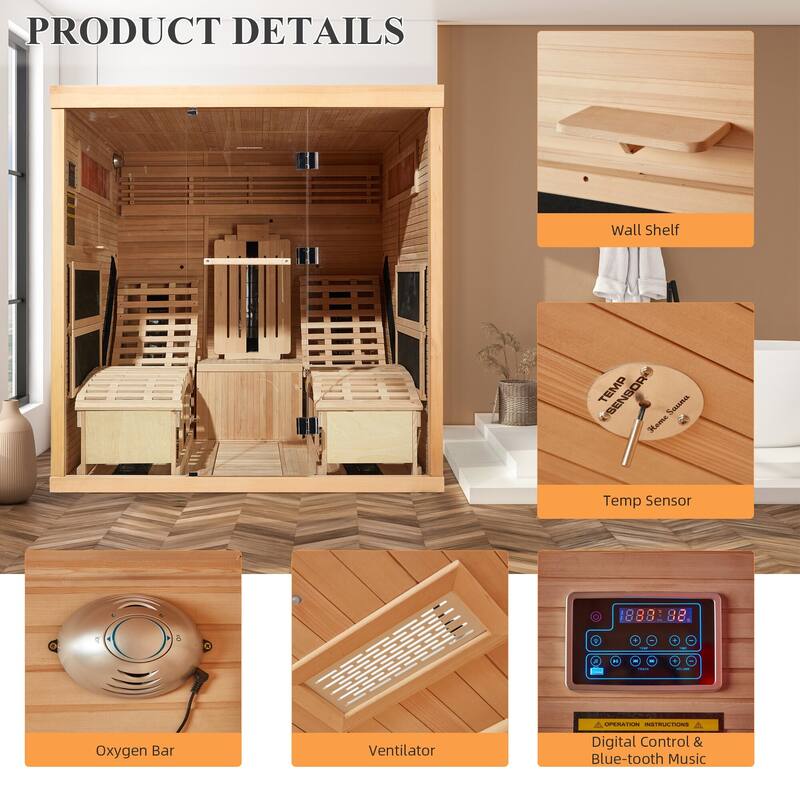 EROMMY up to 3 Person Infrared Sauna with 10-Minute Warm-Up Heater Tube and Carbon Plate