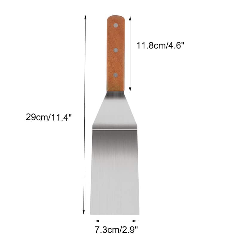 11.4" Griddle Spatula Pizza Grill Spatula Baking Cutter Wooden Handle - Brown,Silver - 11.4" x 2.9"(L*W)