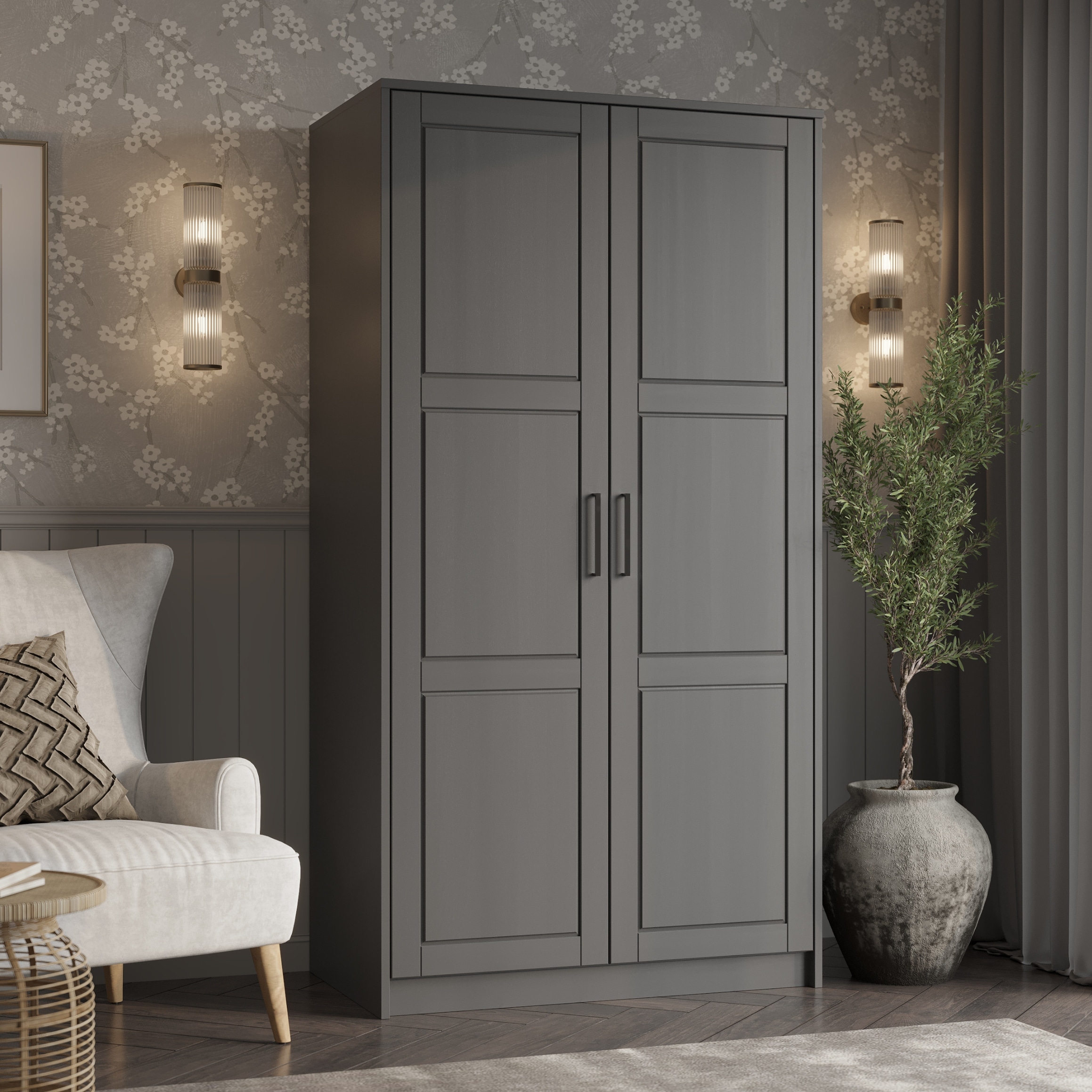 Palace Imports Urban 100% Solid Wood 2-Door Wardrobe Armoire