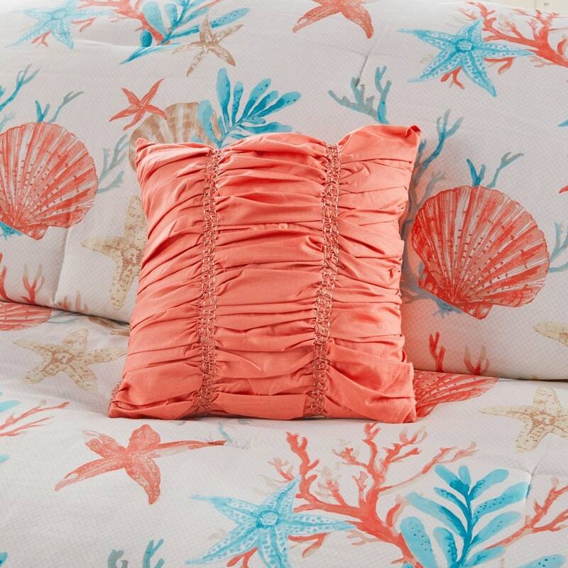 7 Piece Cotton Sateen Comforter Set Coral