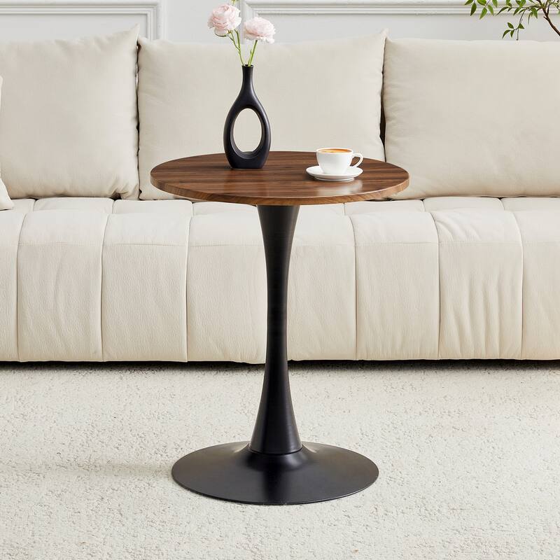 Round Dining Table, 23.6" Circle Tulip Table with Thickened Tabletop & Metal Pedestal, Mid Century Modern Bistro Table