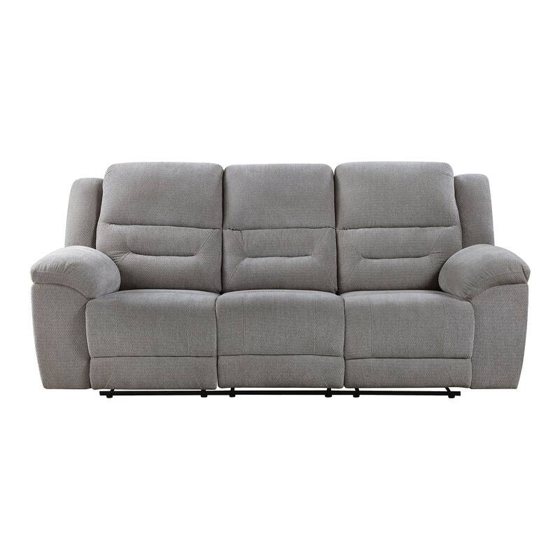 Chenille Upholstered Manual Reclining Sofa with Pillow-top Arm in Grey - Grey