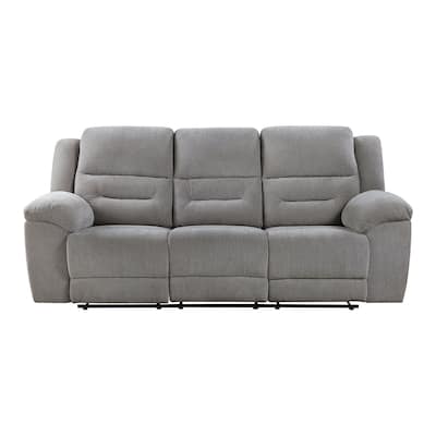 Chenille Upholstered Manual Reclining Sofa with Pillow-top Arm in Grey