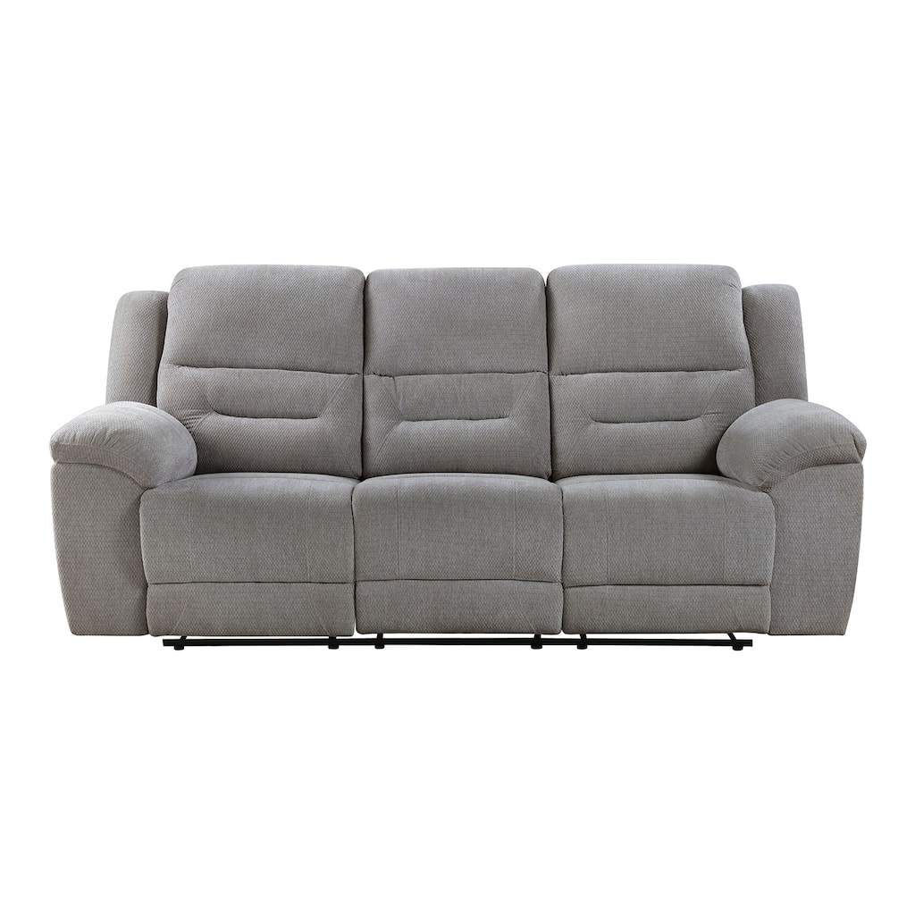 Chenille Upholstered Manual Reclining Sofa with Pillow-top Arm in Grey