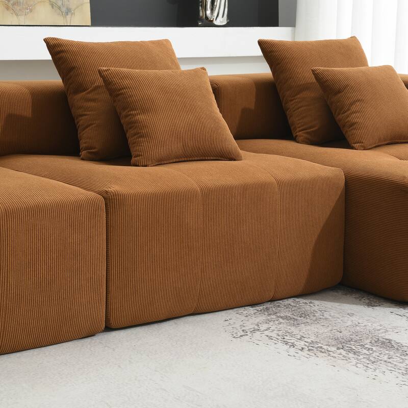 105.5" Corduroy L-Shaped Modular Sectional Sofa with Wide and Deep Seat, Tufted Design, and No Assembly Required