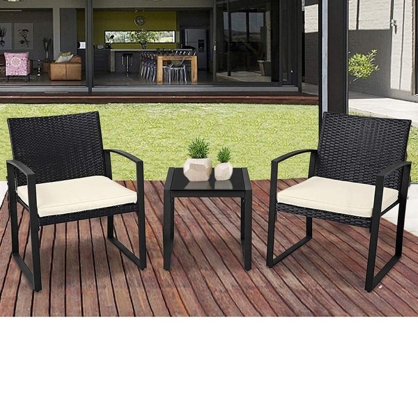 Suncrown Outdoor 3-Piece Wicker Bistro Set W/ Metal Armrest. Opens flyout.