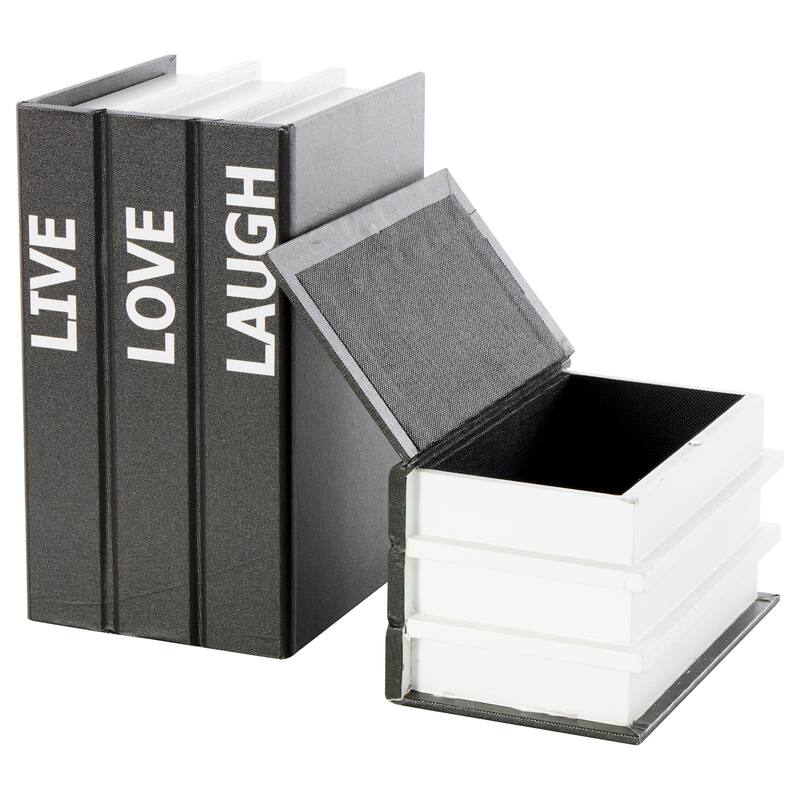 White or Black Canvas Faux Storage Book Box with Live, Laugh, Love Text (Set of 2)