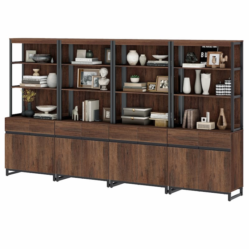 WAMPAT Modern 72" Tall Bookcase with Metal Base and Adjustable Shelves, Library Book Shelf with Storage Cabinet