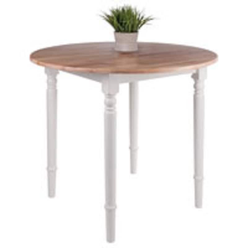 30" Beige and White Round Drop Leaf Table