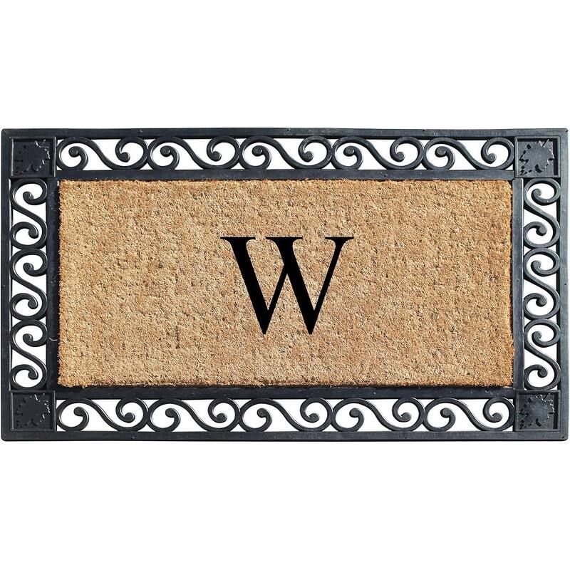 A1HC Rubber and Coir Maple Leaf, Heavy Weight Durable Monogrammed Doormat, 23"X38" Black - W   