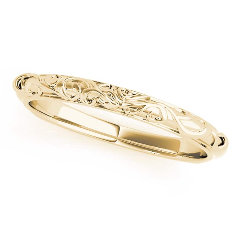 Auriya Vintage Floral Scroll Wedding Band 14k Gold - Yellow - 8