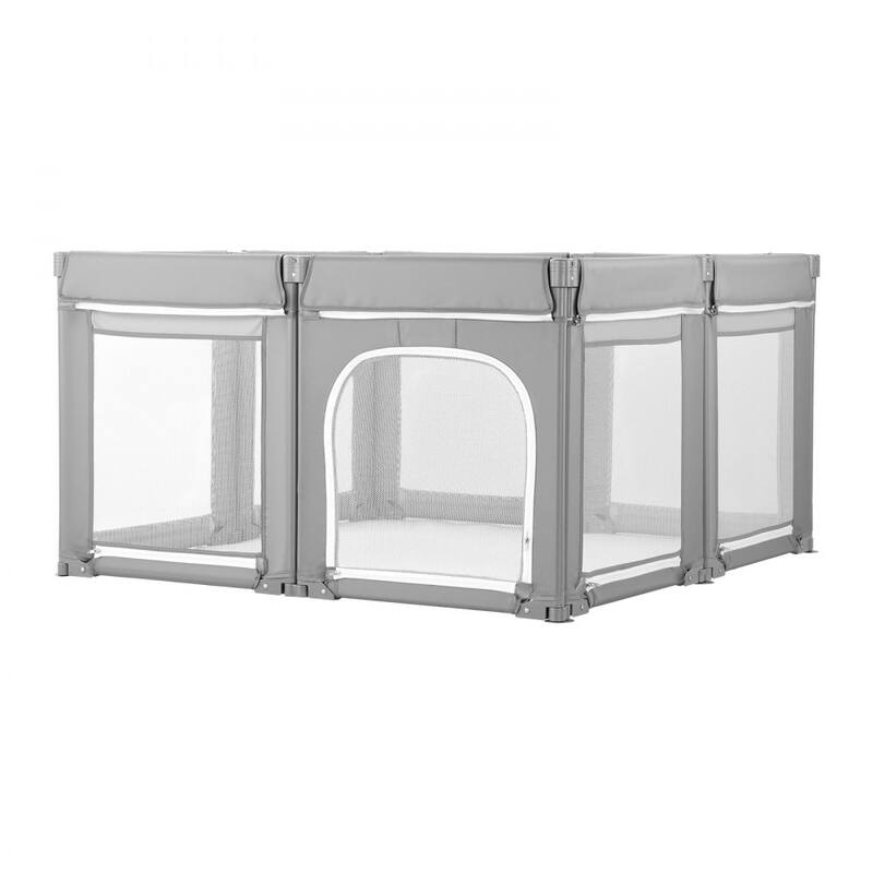 Portable Grey Baby Playpen with Breathable Mesh and Iron Tubes Safe and Stable Toddler Fence - 81.5” x 72.83” x 27.36”