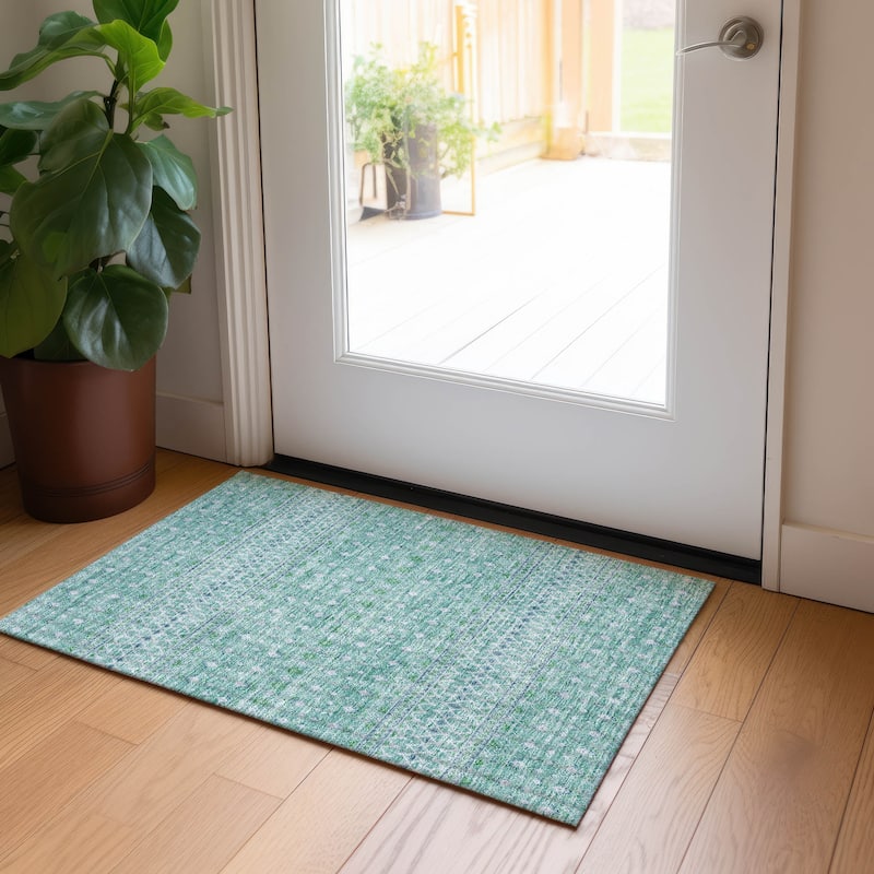Machine Washable Indoor/ Outdoor Chantille Morrocan Boho Rug - Aqua - 1'8" x 2'6"