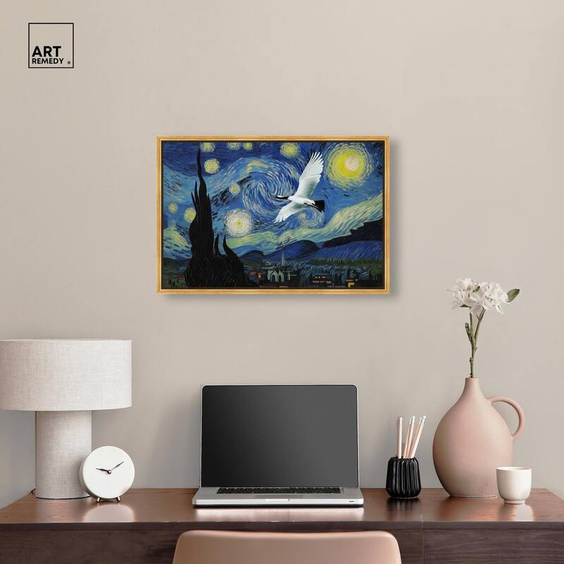 Crane Starry Night Canvas by Art Remedy