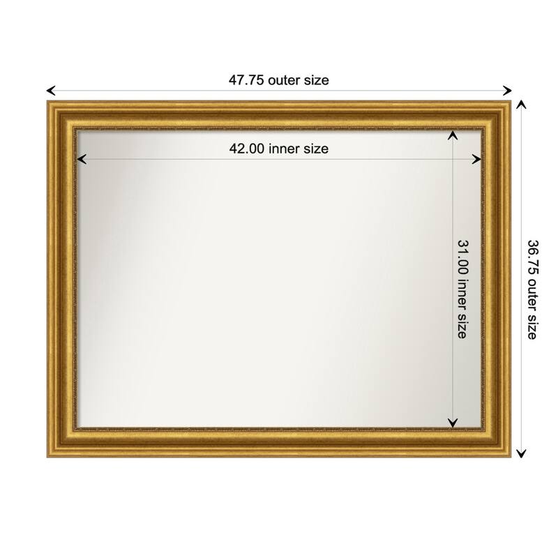 Parlor Gold Framed Non-Beveled Custom Wall Mirror, Bathroom Vanity Mirror - Outer Size: 47.75 x 36.75