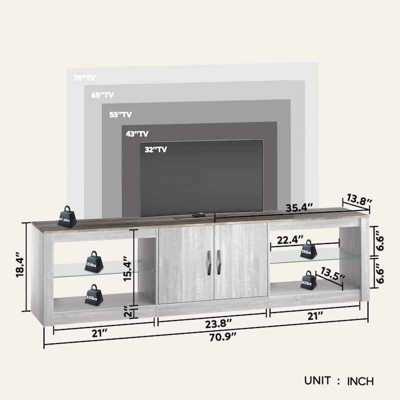 70 inch TV Stand 20 Color RGB Light Entertainment Center