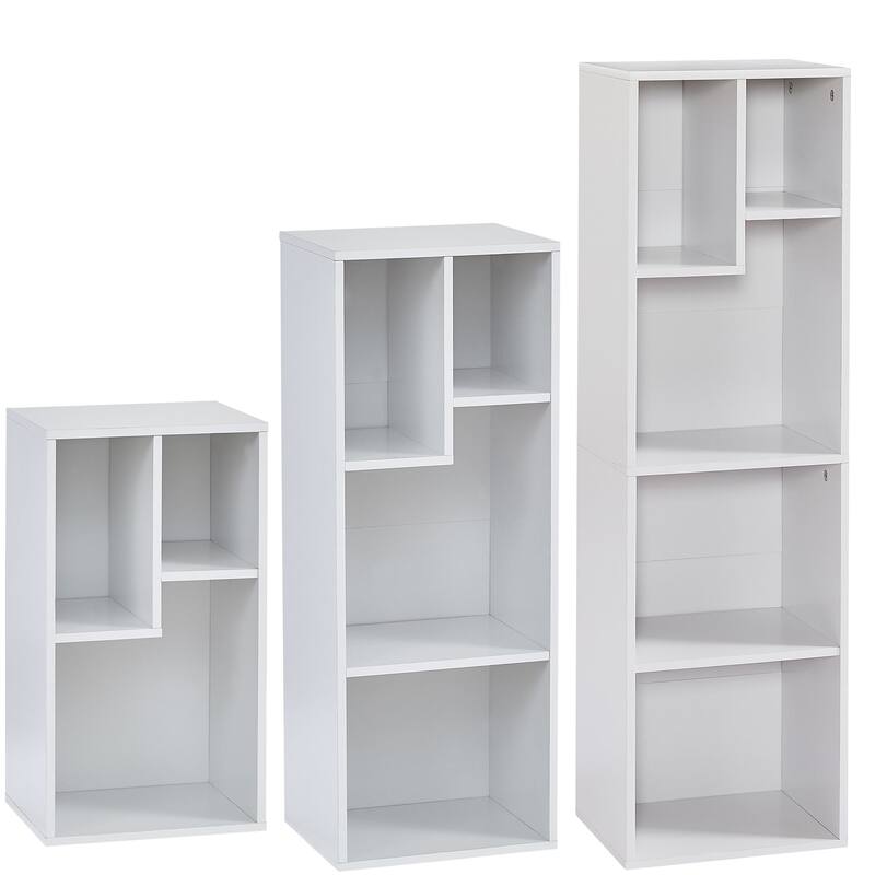 VECELO Set of 3 Cube Bookshelves 2/3/4-Tier Open Shelf Bookcase with Irregular Cubes for Living Room Study Bedroom Office