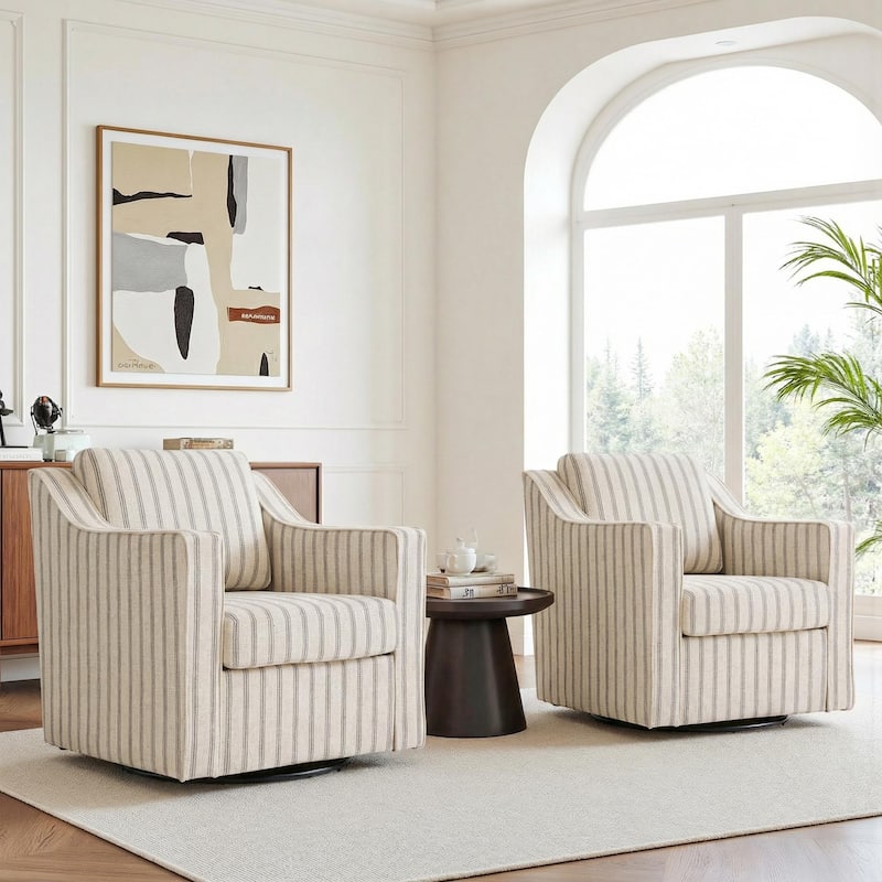 2 Set Modern Swivel Accent Arm Chair for Living Room - Pinstripe Grey-Linen
