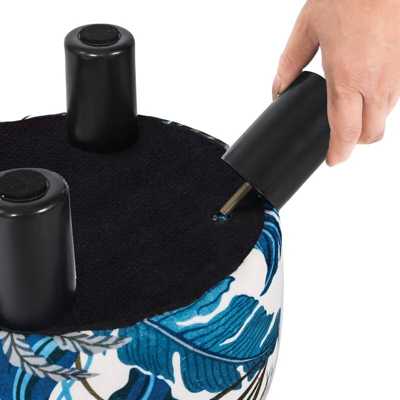 Adeco Small Round Ottoman Fabric Footrest Modern Padded Footstool