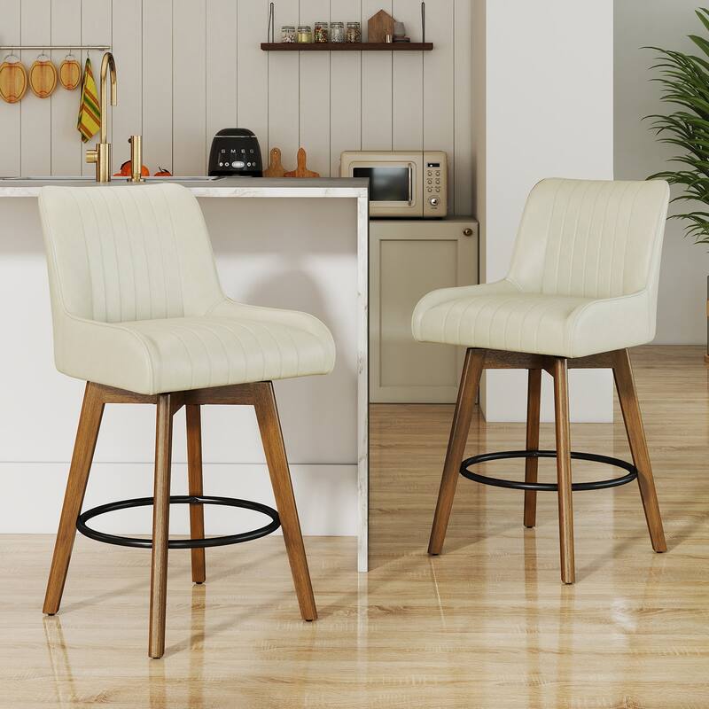 26" Upholstered Counter Height Swivel Bar Stool with Solid Wood Legs - 38.8"H x 20.5"W x 21.7"D