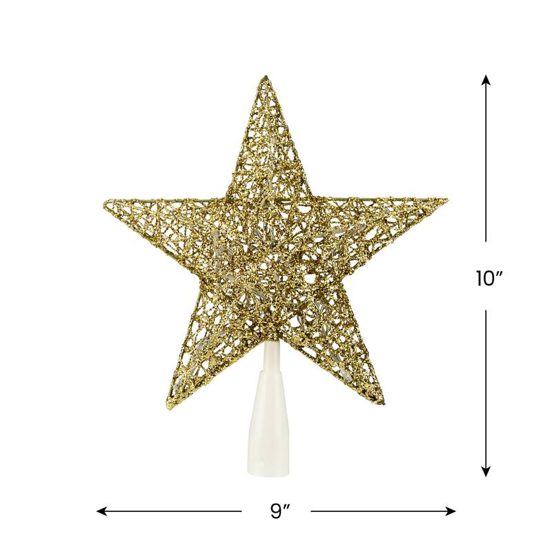 10" LED Gold Glittered Star Christmas Tree Topper, Warm White Lights