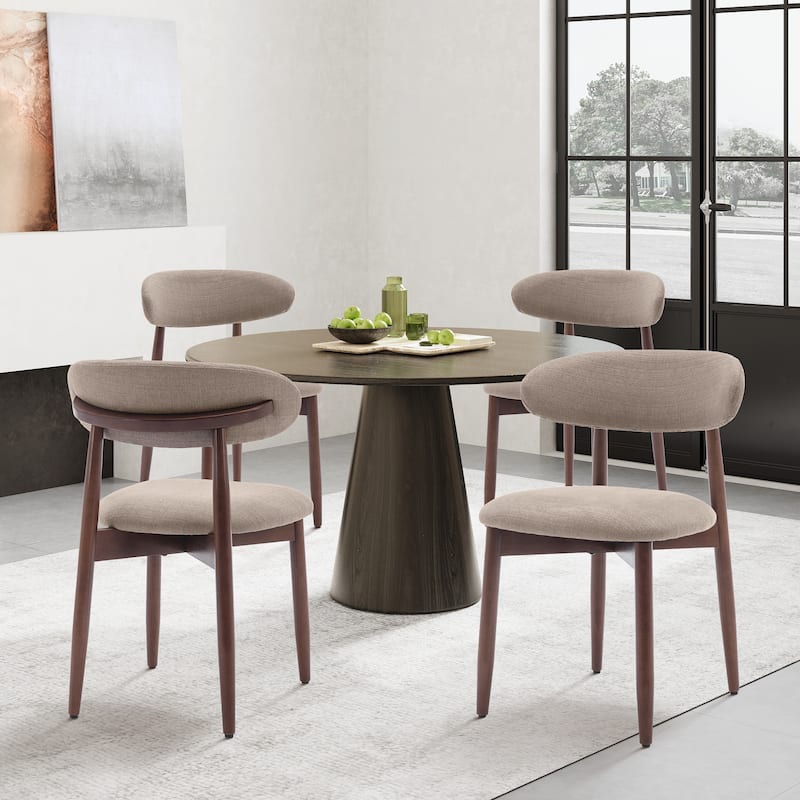 Modern Fabric Upholstered Kitchen Side Chairs, Farmhouse Dining Room Chair with Foot Pegs - set of 4 - Camel