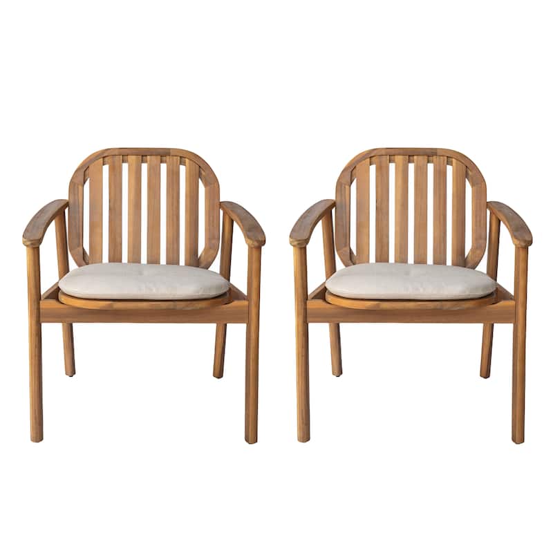 Roomfitters Meja Outdoor Acacia Wood Dining Chairs with Slatted Back and Cushion, Teak Finish Set of 2