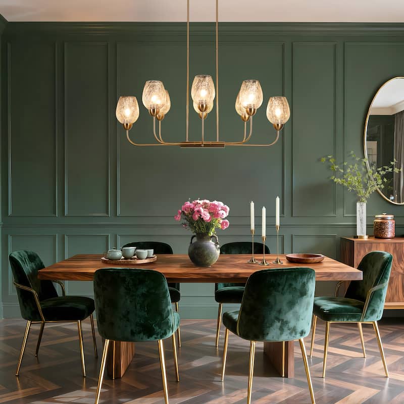 Modern 8-Light Gold 42 IN. Chandelier Textured Glass Kitchen Island Light - W 42" x H 16"