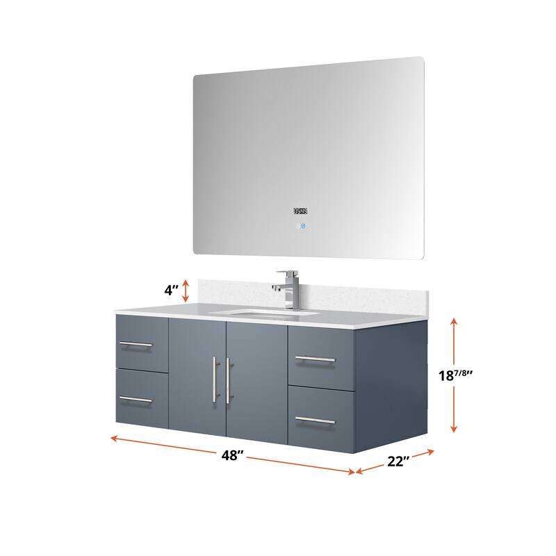 Geneva 48 in. W x 22 in. D Dark Grey Bath Vanity and White Quartz Top