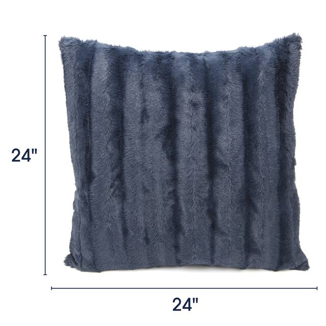 Cheer Collection Solid Color Faux Fur Throw Pillows (Set of 2) - 24 x 24 - Blue