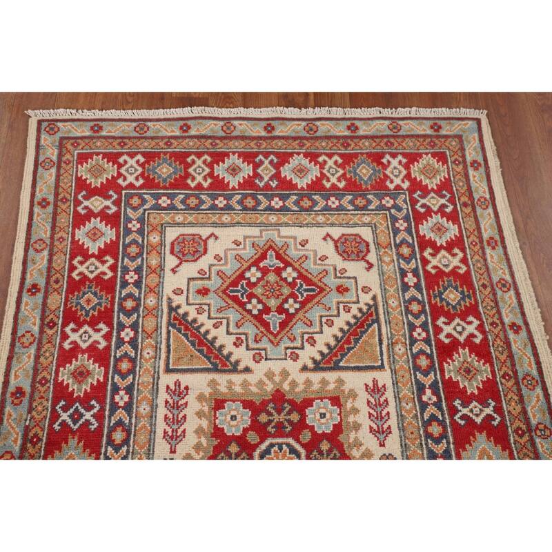 Kazak Accent Rug Hand-Knotted Traditional Beige Wool Carpet - 3'3" x 5'3"