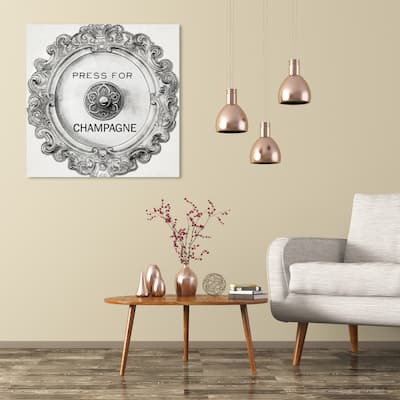 Wynwood Studio 'Press For Champagne Round' Drinks and Spirits Wall Art Canvas Print Champagne - Gray, White