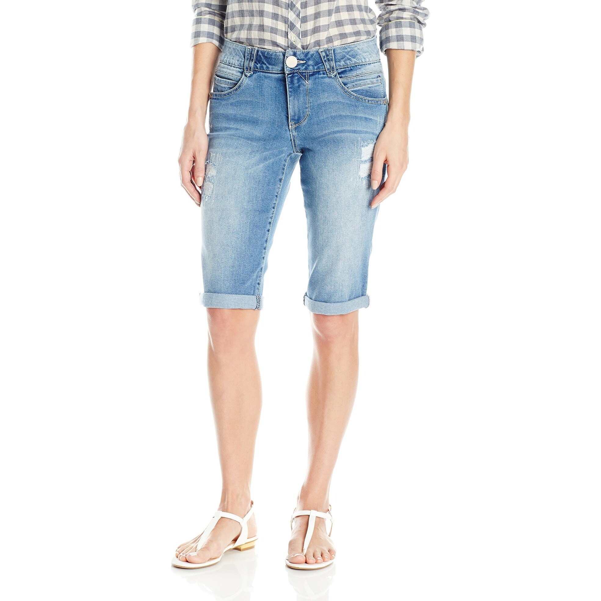 womens distressed bermuda shorts